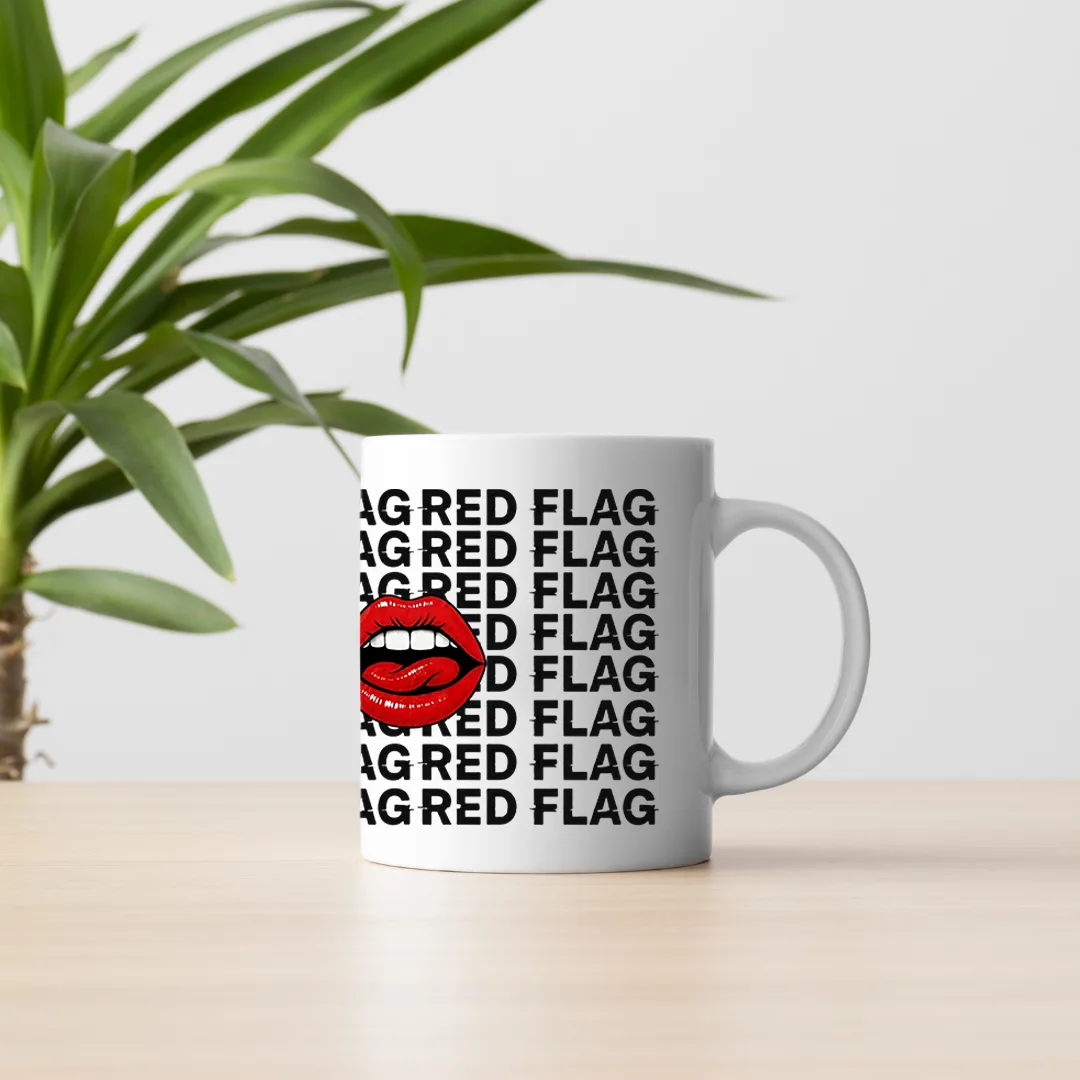 red flag white mug